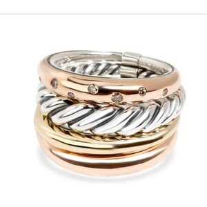 David Yurman Pure Form 4 Row Stacked Ring With Cognac Diamonds - Size 6